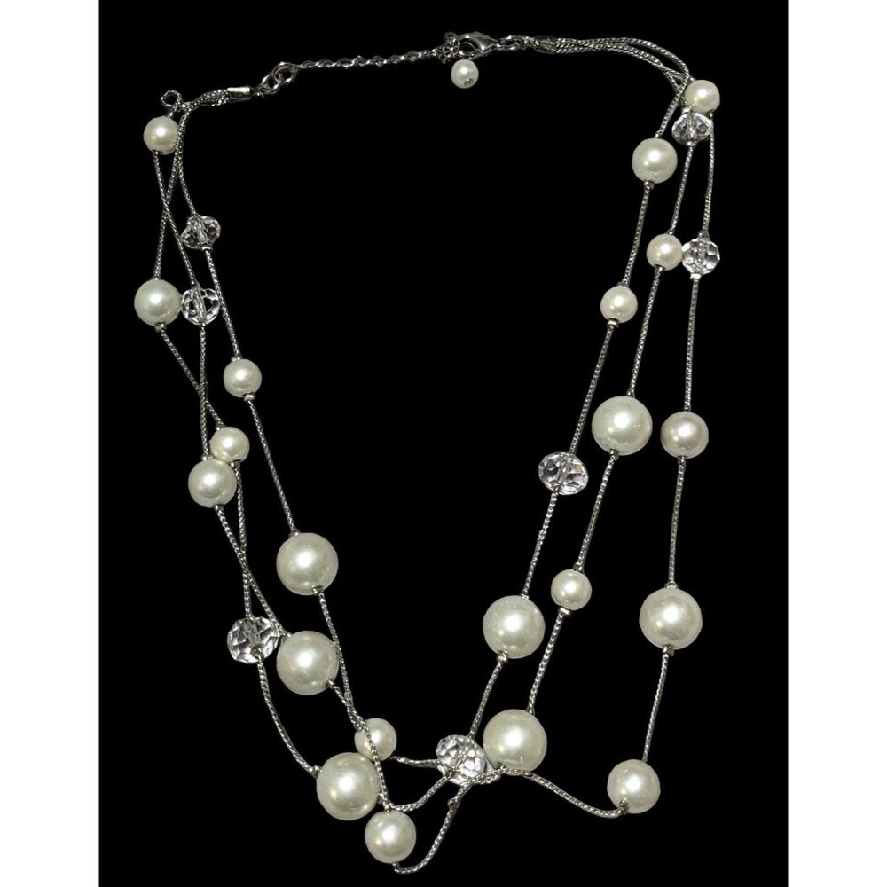 Silver Faux Pearl Multilayer Beaded Floating Necklace